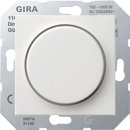 Gira System 55 белый гл. Светорегулятор пов. 20-525Вт (лн+эл.тр.)